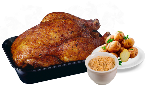 Combo Frango Sincero com frango assado, batata frita e farofa no Cocoricó Grill