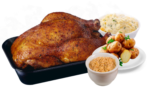 Combo Clássico do Cocoricó com frango assado, batata frita, farofa e maionese