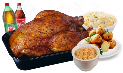 Combo Festa do Frango com frango assado, batata frita, farofa, maionese e refrigerante de 1,5L