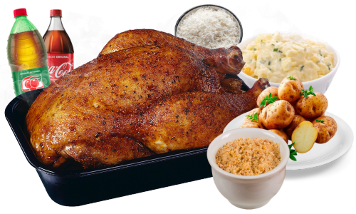 Combo Banquete Cocoricó com frango, batata frita, farofa, maionese, arroz e refrigerante de 1,5L